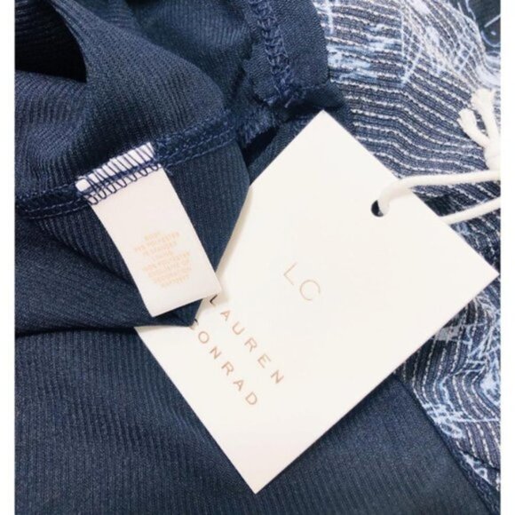 LC Lauren Conrad Women Black Blue Tropical Cold Shoulder Sundress Sz S New - Picture 6 of 8